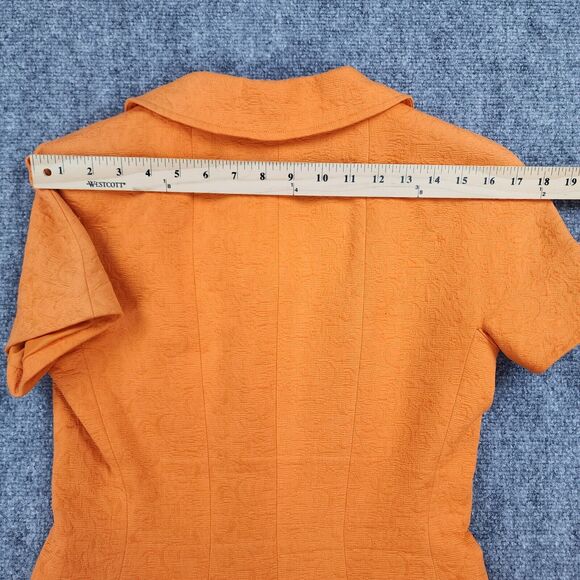 Teri Jon By Rickie Freeman Blazer Womens 4 Orange Floral Short Sleeve Career VTG - Picture 4 of 16